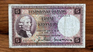 Iceland 5 Kronur 1928 No Prefix P-18a circulated - Picture 1 of 2