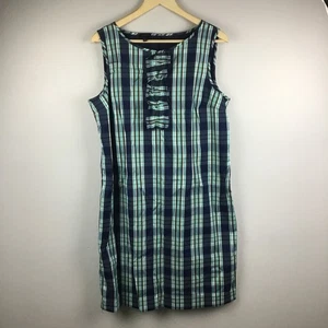Talbots Coastal Plaid Tartan Sleeveless Sheath W/Ruffles Dress Sz. 16 - Picture 1 of 11