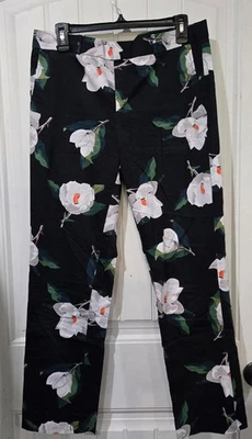 Banana Republic Ryan Trousers Black Floral Print Preppy Cotton Blend  Size 10 - Image 1 of 4