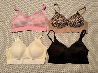 Lote de 4 sujetadores de copa moldeados Rhonda Shear blanco roto, negro, leopardo y rosa camuflaje XL/1X Foto 1 de 4