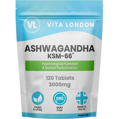 Ashwagandha KSM-66 Organic Root 3000mg 120 Tablets Capsules Anxiety Stress Sleep - Image 1 of 4