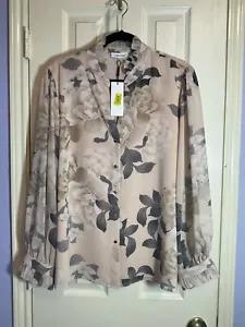 NWT Calvin Klein Women's Floral Button Up Blouse Ruffle Collar & Long sleeves XL - Picture 1 of 9