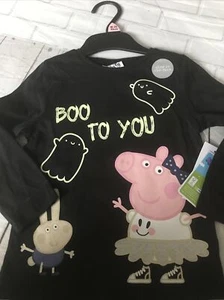 Peppa Pig Kinder Halloween Top Ghost Boo To You 18-24 Monate Langarm Glow #D - Bild 1 von 4