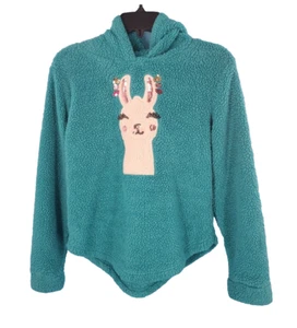 Girls Sz XL  Hoodie Faux Sherpa Teal Sequin Llama Cozy  Pullover Shirt By So - Picture 1 of 8