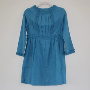NWT Bonpoint Girl's Justine Long Sleeve Ruffle Detail Dress Blue Wool Cotton 12 - Picture 1 of 9
