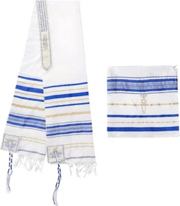 XL Blue Messianic Tallit Prayer Shawl Tzitzit Jewish Christian Scarf Man Woman - Picture 1 of 7