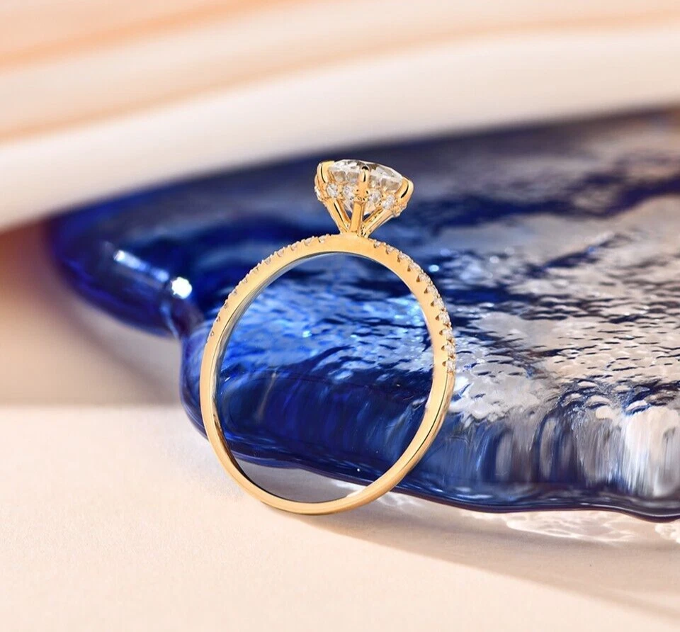 1ct Yellow Gold Ring Diamond Test Pass Lab-Created VVS1/D/Excellent US:8 - Image 1 of 4