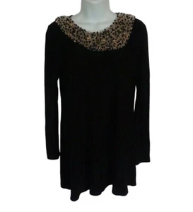 T-Bags Los Angeles Women Top Long Sleeve Beaded Neckline Black XS asymmetrical - Picture 1 of 6