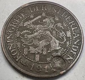 1914 Netherlands 1 Cent Coin Crown - Free Shipping. Lot # 72.w.5 - Picture 1 of 7