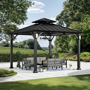 Hardtop Gazebo 10' x 10', Metal Gazebo with 4 LED Lights - Picture 1 of 7