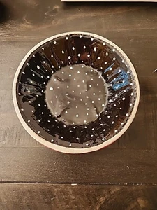 Vintage Glaze 6.25" Round Christmas Candy Dish Red W/ Black And White Polka Dots - Picture 1 of 10