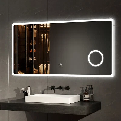 EMKE Large LED Bathroom Mirror with Lights Shaver Socket Demister Make up 100X70