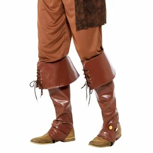 Pirates Cosplay Buccaneer Fancy Dress Captain Deluxe Pirate Bootcovers Brown - Picture 1 of 1