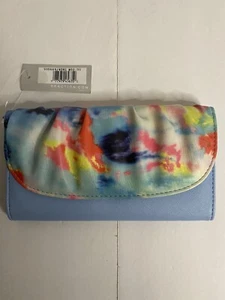 New NWT Authentic KENNETH COLE REACTION Tie Dye Multi Color Tri-Fold Blue Wallet - Picture 1 of 6