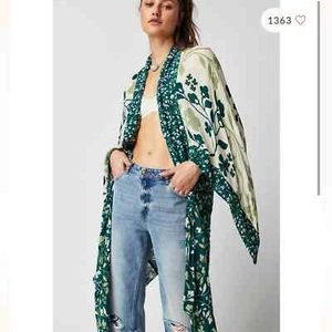 Free People Women’s Marley Mixed Print Kimono Open Front Green Cream All Size - Picture 1 of 11