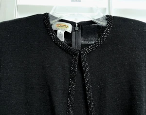 TALBOTS Black 1Pc Sweater Dress W/ Attach Beaded Trim Wool Blend Jacket Petite P - Picture 1 of 9