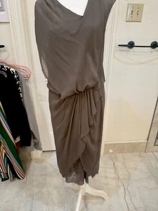 Auth Helmut Lang Gray Asymmetrical Draped 100% Silk Dress Lined Size 6 M $980 - Picture 1 of 10
