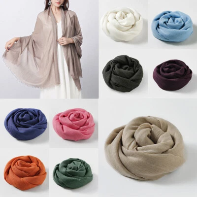 Women Cotton Linen Scarf Head Scarf Sunscreen Large Scarves Wrap Solid Color - Image 1 of 4