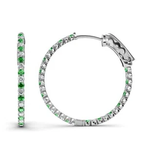 Green Garnet & Diamond Inside-Out Hoop Earrings 2.93 ctw in 14K Gold JP:36615 - Picture 1 of 13