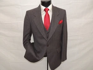 Daniel Hechter Men's Vintage Gray Stripe 3 Pc Suit Jacket Vest 40 R pant 32X31 - Picture 1 of 20