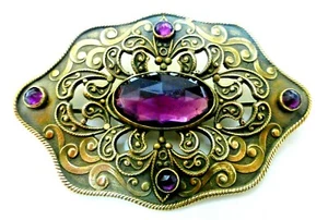 Antike viktorianische Brosche/Anstecknadel mit Amethyst und Gold aus dem 19. Jahrhundert - Bild 1 von 6