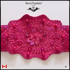 women dress belt big large faux leather varnish gloss crochet pink rhinestone - Picture 1 of 24