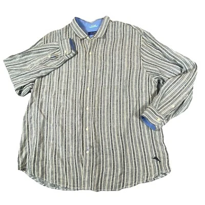 Tommy Bahama Shirt Mens 2XB Linen Striped Textured Long Sleeve Black White Soft - Image 1 of 4