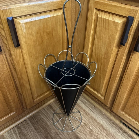 Vtg 60s Mid century Metal Umbrella Shape Umbrella Holder/ Stand Black N Gold Cover