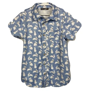 Millie & Maxx Shirt Boys Sz 8 Blue White Bunny Print Stretch Button Up Collar - Picture 1 of 7