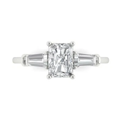 1.5Ct Emerald Cut Zirconia Diamond Three Stone Engagement Ring | 14K White Gold - Image 1 of 4