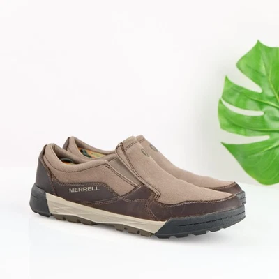 Zapatos Merrell Boulder Para Hombre Talla 10 Marrón Sin Cordones Cuero Lona Trail Comfort Foto 1 de 4