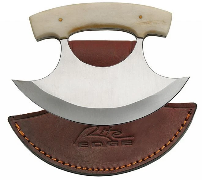 Hunting Knife Alaskan Ulu Stainless Steel Blade Bone Stag Handle Leather Sheath - Image 1 of 1