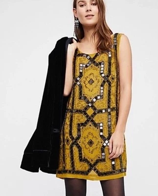 Mini Vestido Free People Speak Easy Sin Mangas Cuentas Lentejuelas Talla 4 $168 Foto 1 de 4