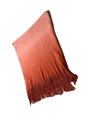 West Elm Acrylic Ombre Throw Blanket Orange Red Pink Fringe Cover Quilt - Image 1 of 4