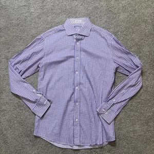 Bugatchi Men's Shaped Fit Purple/White Checkered Long Sleeve Button Up Size M - Picture 1 of 8