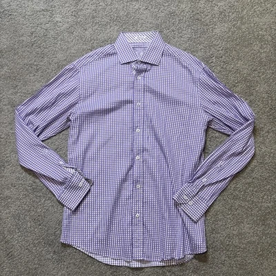 Bugatchi Men's Shaped Fit Purple/White Checkered Long Sleeve Button Up Size M - Image 1 of 4