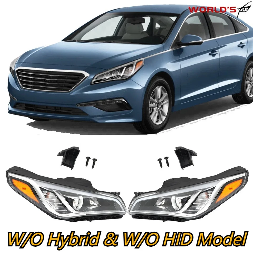 Fit For Hyundai Sonata 2015 2016 2017 Chrome Halogen Headlight Headlamp Assembly - Image 1 of 4