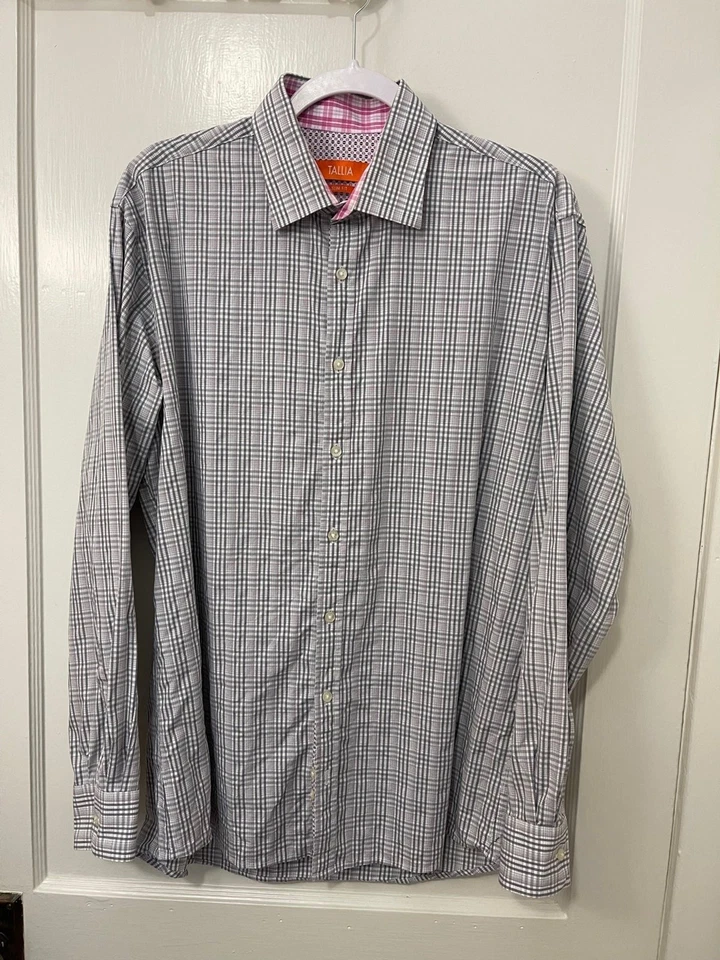 Camisa de vestir ajustada Tallia para hombre gris blanco rosa a cuadros talla 16,5 34/35 Foto 1 de 4