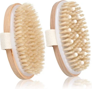 2 Pack Dry Brushing Body Brush, Natural Bristle Exfoliating Brush with Wooden  - Picture 1 of 7