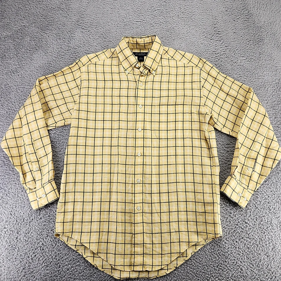Brooks Brothers Shirt Mens Small Yellow Irish Linen Plaid Long Sleeve Preppy - Image 1 of 4