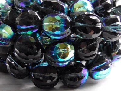 CUENTAS DE MELÓN FACETADAS AB NEGRO AZABACHE OPACO VIDRIO CHECO 6-10mm calabaza acanaladas Foto 1 de 3