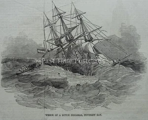 Sussex PEVENSEY BAY - WRACK EINES NIEDERLÄNDISCHEN INDIAMANS Original viktorianischer Druck 1846 - Bild 1 von 2