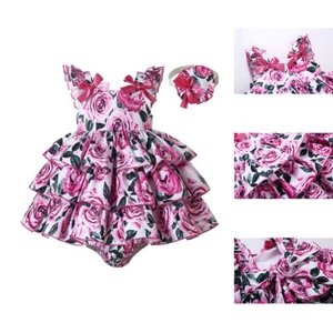 Bebé Niña Vestido Informal Flor Verano Vintage Vestidos Conjunto + Bragas Diadema - Imagen 1 de 12