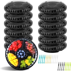 12 Pcs Plastic Appetizer Serving Tray with Lid, round Fruit Tray with Lid Dispos - Picture 1 of 7