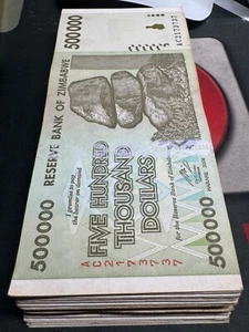 Zimbabwe Currency 500 Thousand Dollars, CIRCULATED World Paper Money 2008 P-76 - Picture 1 of 6