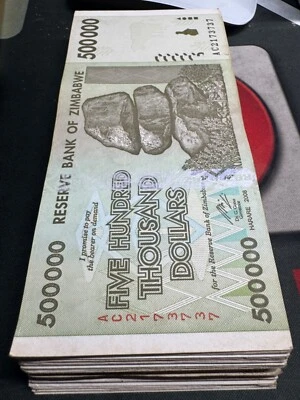 Moneda de Zimbabue 500 mil dólares, papel moneda mundial circulada 2008 P-76 Foto 1 de 4