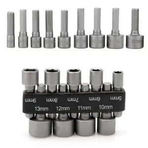 9 PCS 1/4in Nut Driver Bit Set Hex Magnetic Metric Socket Impact Drill 5 To 13MM - Picture 1 of 22