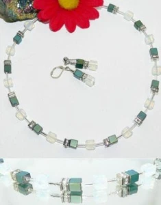 3er Schmucket Würfel Hämatit petrol blau Glas Opalith facettiert Strass 064c - Bild 1 von 12