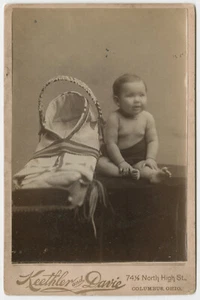 Native American Baby Infant Papoose Board Cabinet Card Antique Photograph - Picture 1 of 3