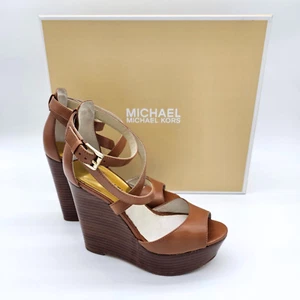 Michael Kors Gabriella Leather Wedge Sandals, Tan brown, Size 5.5 - Bild 1 von 14